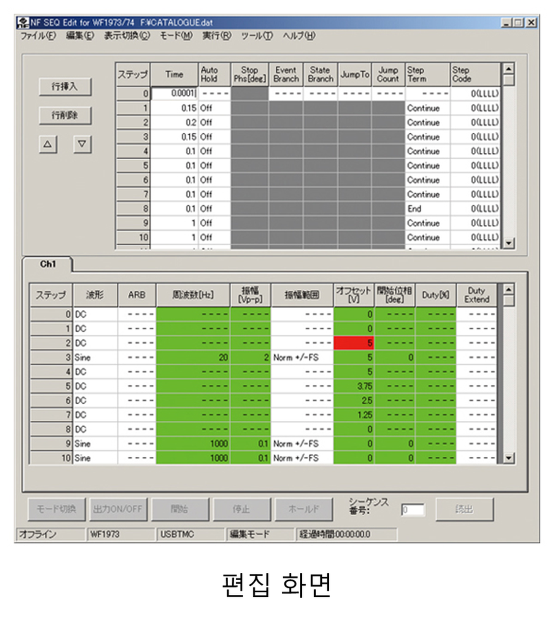 WF1973/WF1974 시퀀스 편집 소프트웨어의 편집 화면
