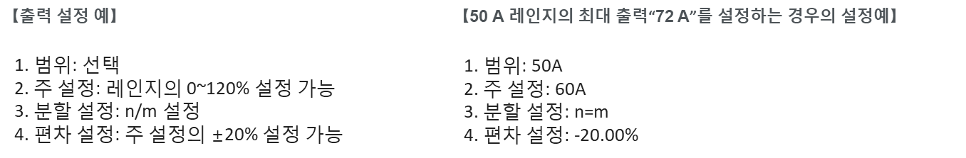2558A 출력 설정 예: 주 설정값, 출력 분할, 편차를 조합한 출력값 설정
